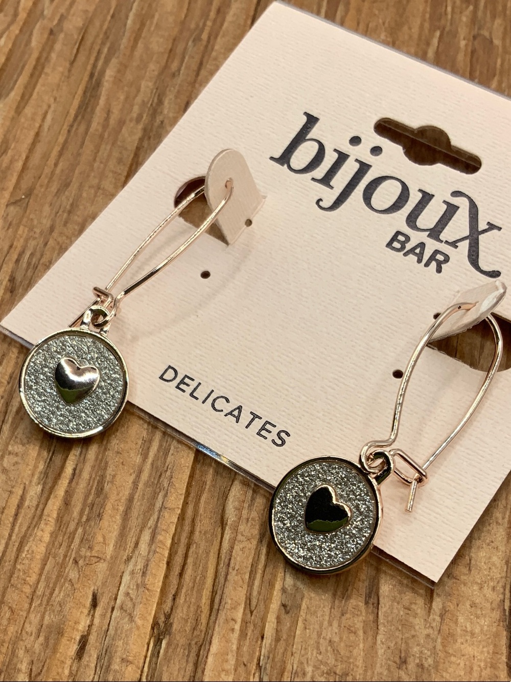 Bijoux Bar Delicates Rose Gold Heart Silver Glitter Drop Earrings